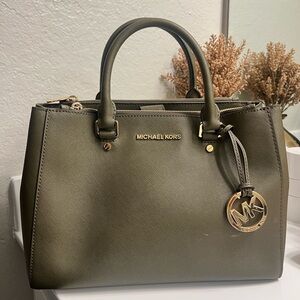 Michael Kors Sage Green Satchel with Gold Accents